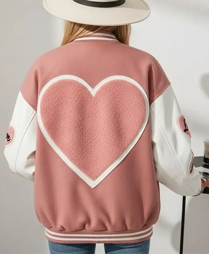 Valentine Day Pink Love Patch Varsity Jacket