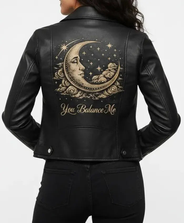 Valentine Day You Balance Me Black Leather Jacket