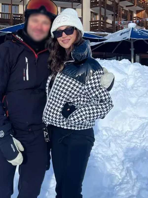Michelle Keegan Houndstooth Puffer Ski Jacket