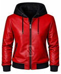 Valentine Gift Heart Red Leather Hooded Jacket